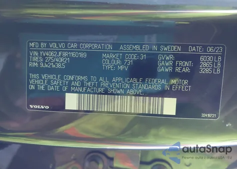 2024 Volvo Xc90 B6 Ultimate Bright Theme 6-Seater z USA, uszkodzony, nr VIN YV4062JF8R1160189